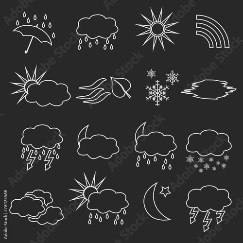 white outline weather and forecast symbols eps10