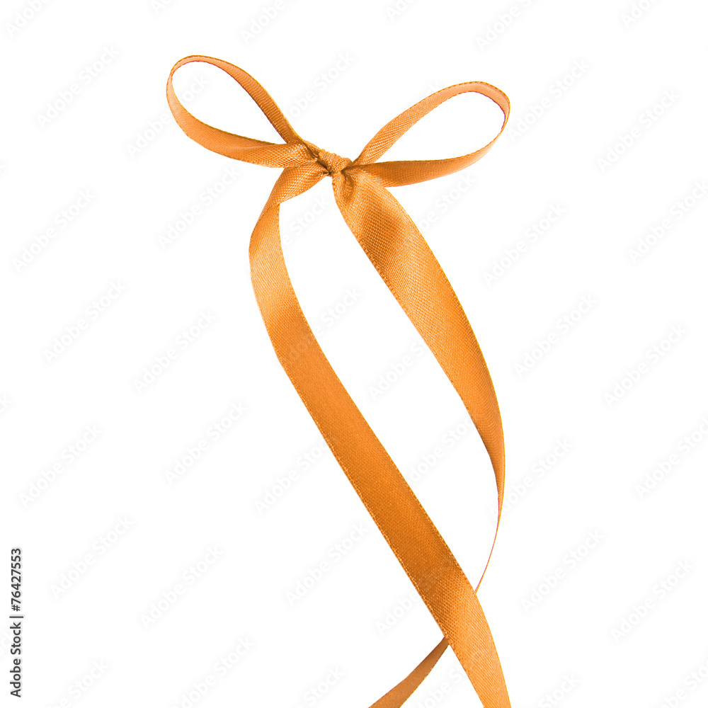 Fabric orange ribbons and bows. Isolated on white background Fabric orange ribbons and bows. Isolated on white background