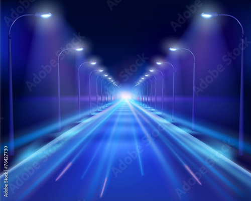 Road in the night. Vector Illustration.