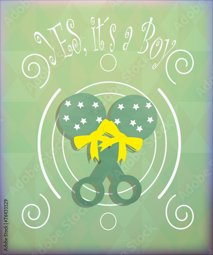 objects for babies illustration, green rattles over geometrical