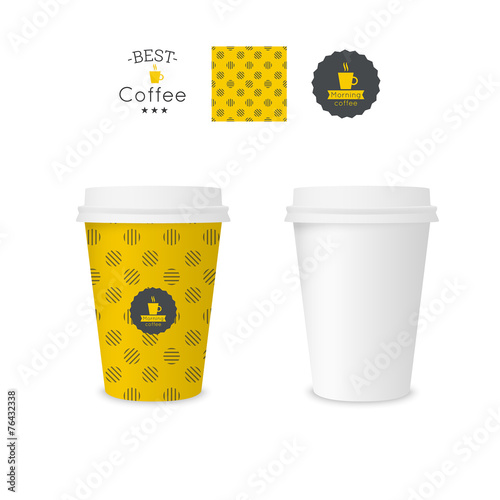 Closed paper cup for coffee with texture.