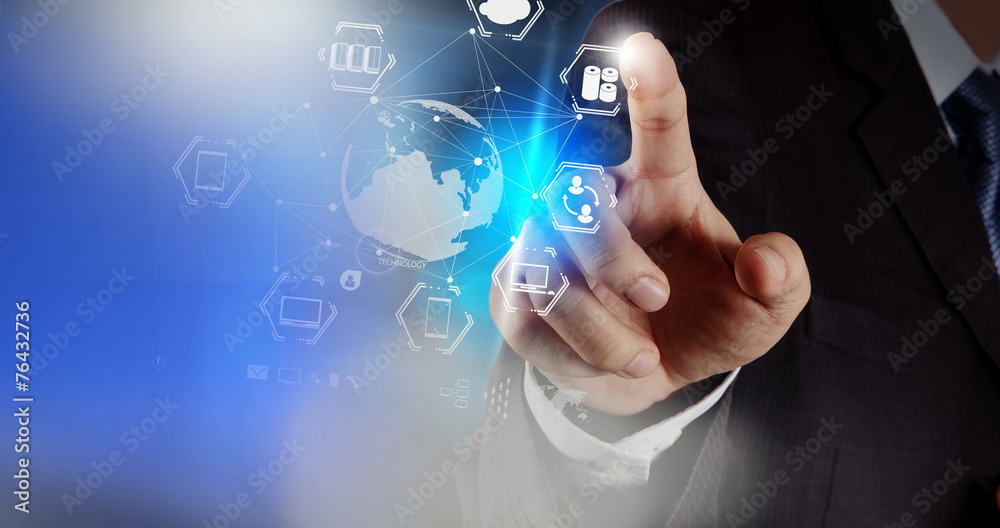 businessman shows modern technology as concept businessman shows modern technology as concept