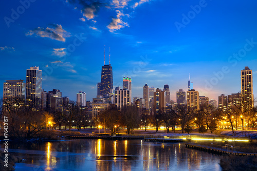 Chicago skyline at dusk  IL  United States