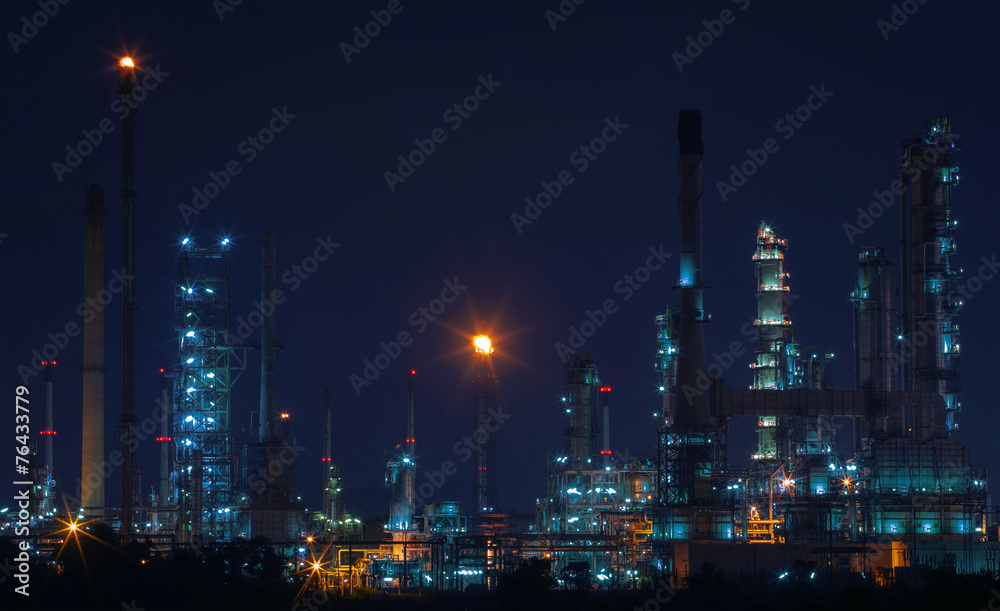 beautiful night scene landscape of oil and gas refinery factory