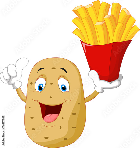 Cute potato holding a french fries give thumb up