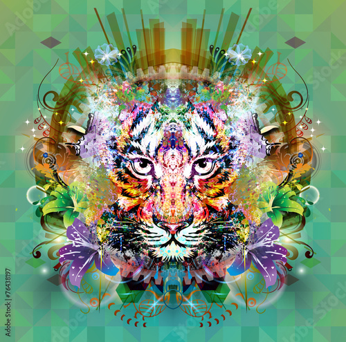 яркий абстрактный фон с тигром