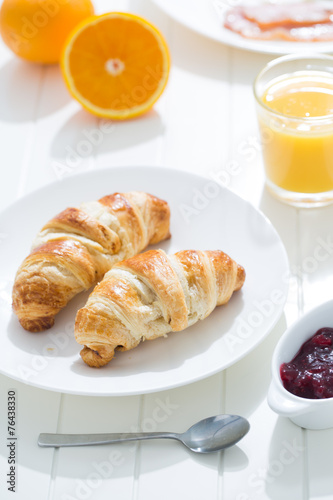 delicious breakfast with croissants and juice