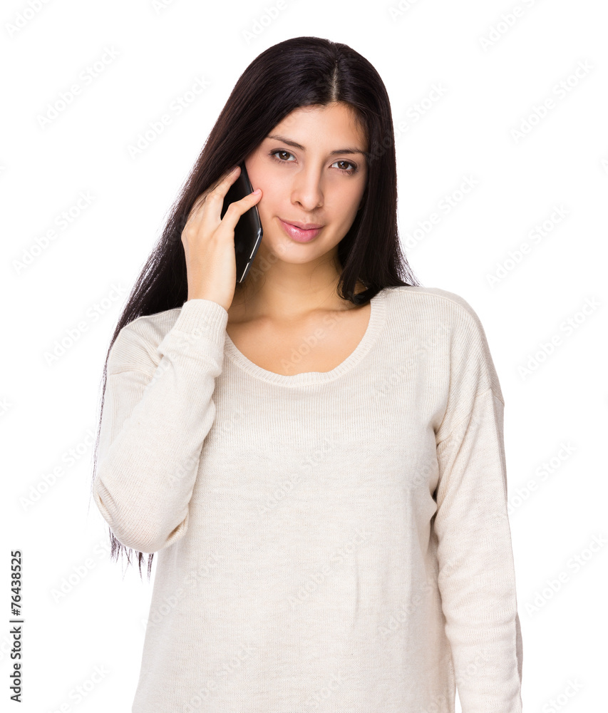 Woman talk to mobile phone Woman talk to mobile phone