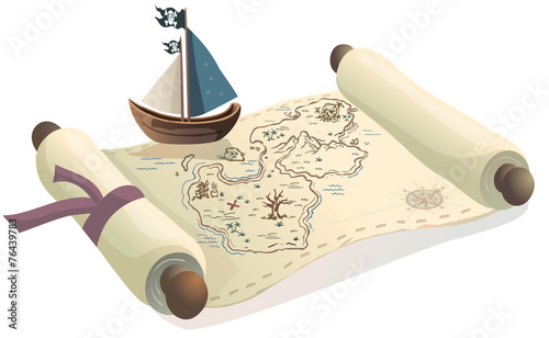 Treasure map and toy boat