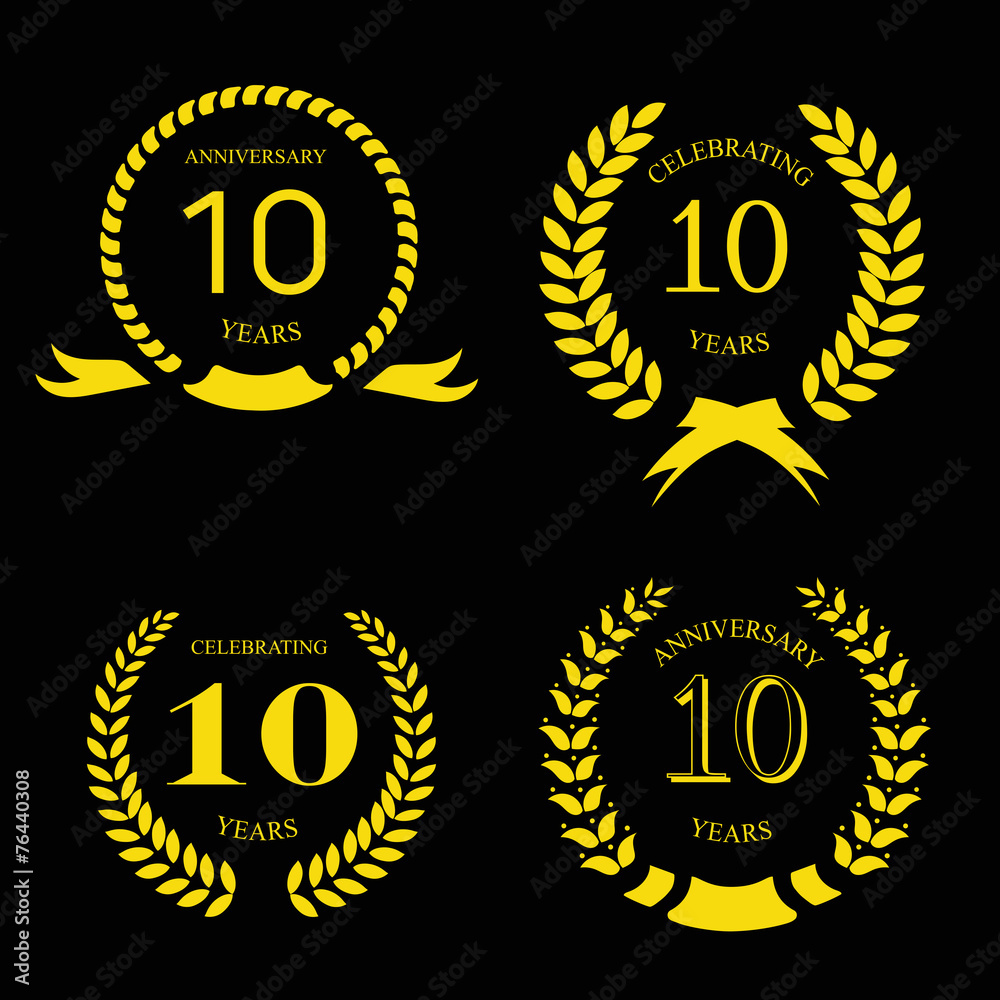 Naklejka premium ten years anniversary laurel gold wreath, set
