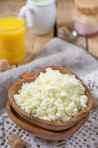 Homemade cottage cheese with orange juice