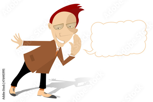 Cartoon smiling man reports the information