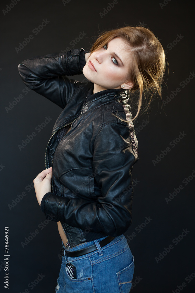 beautiful sensual sexy girl blonde in a leather jacket beautiful sensual sexy girl blonde in a leather jacket