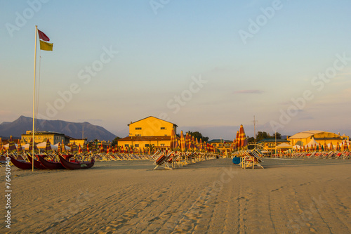 Картината върху платно comfortable beach in Viareggio in Tuscany at sunset