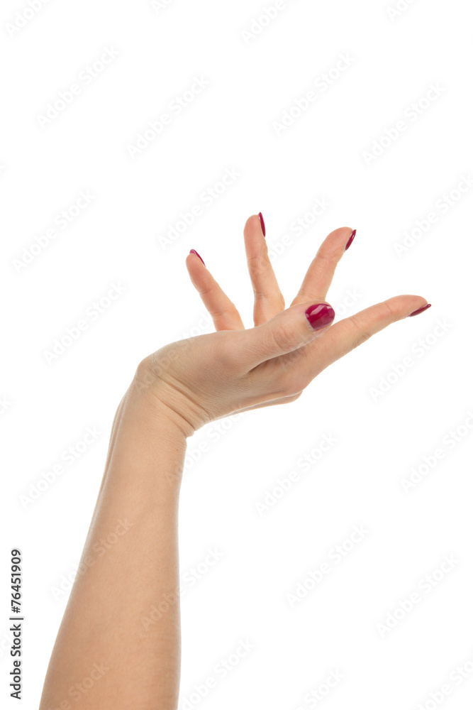 Woman hands with manicured red nails isolated on a white backgro Woman hands with manicured red nails isolated on a white backgro