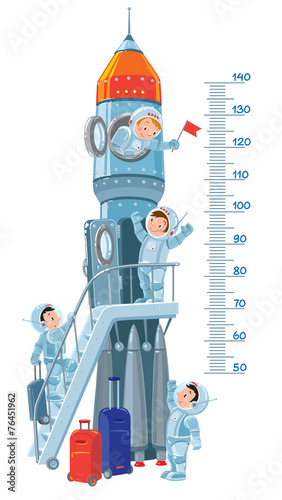 Meter wall with rocket and boys-astronauts