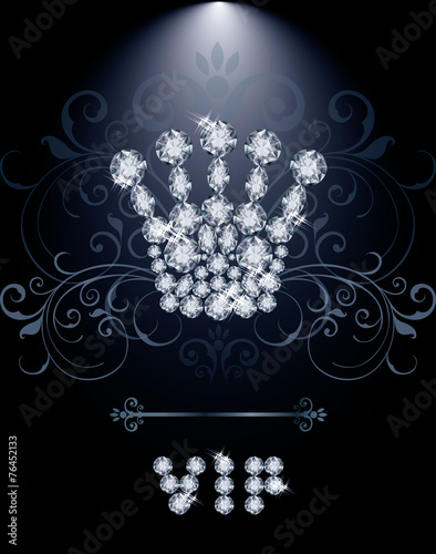 Diamond Queen crown VIP gift card, vector illustration
