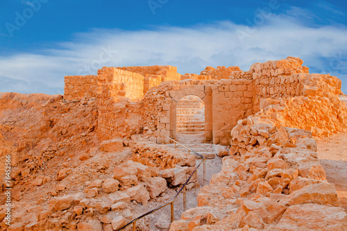 Ruins on Massada at sunset