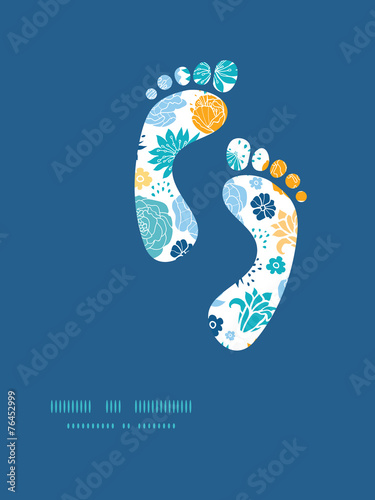 Vector blue and yellow flowersilhouettes footprints silhouettes