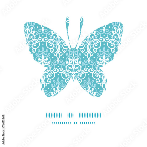 Vector light blue swirls damask butterfly silhouette pattern