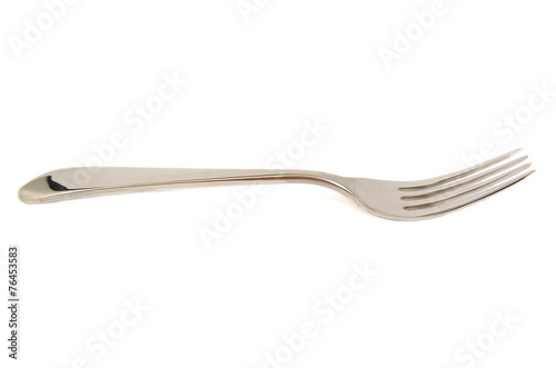 Metal fork on white background.