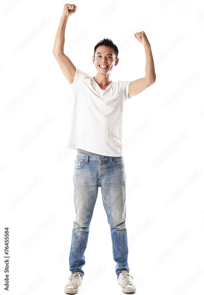 Asian man cheering,happy Asian man cheering,happy