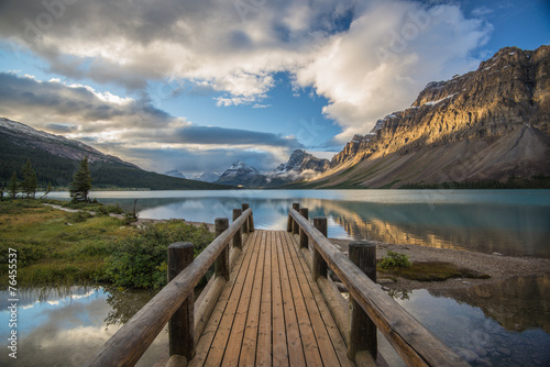 bow lake bridge sunlight