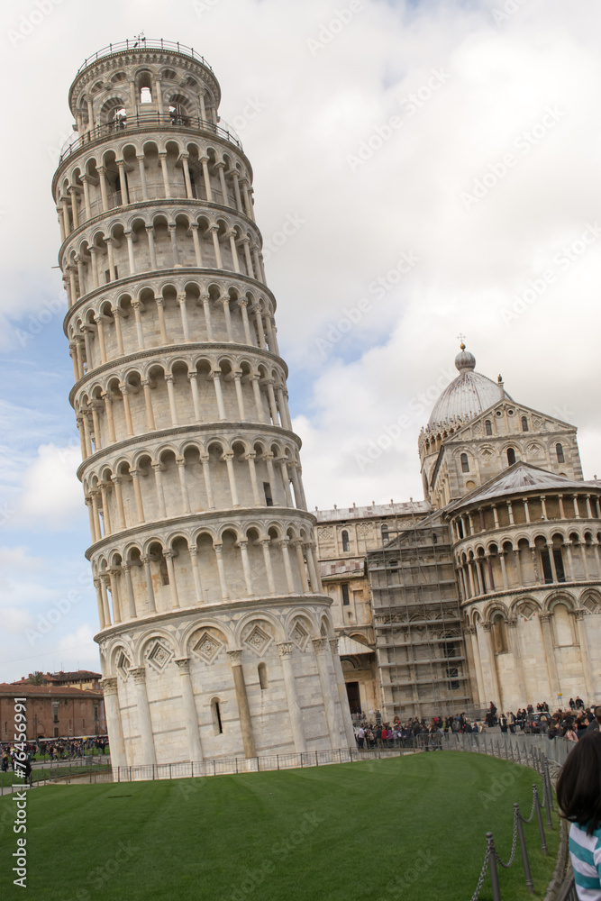 Leaning Tower of Pisa in Italy with White Blue Skies