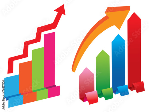 Two sets of colorful bar charts isolated on white background