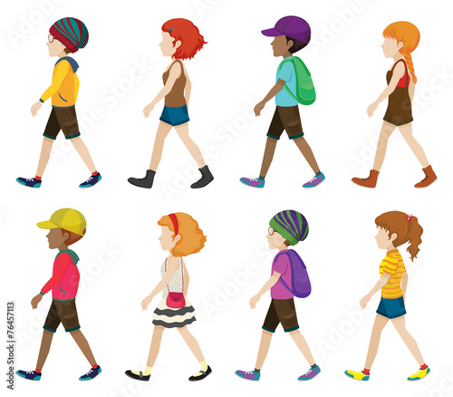Faceless teenagers walking