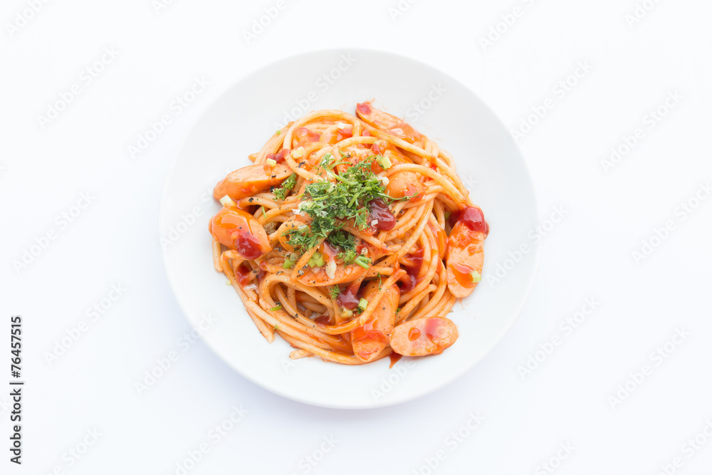 The spaghetti on a white plate. The spaghetti on a white plate.