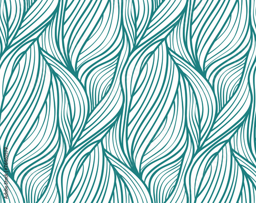 vector seamless wave background of plants drawn lines