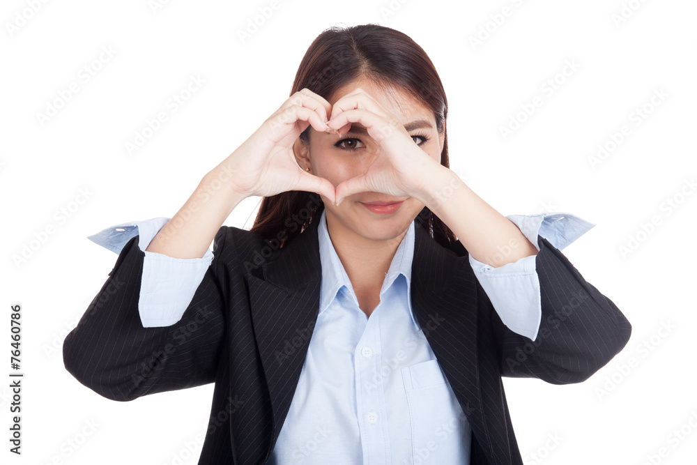 Young Asian businesswoman show heart hand sign Young Asian businesswoman show heart hand sign