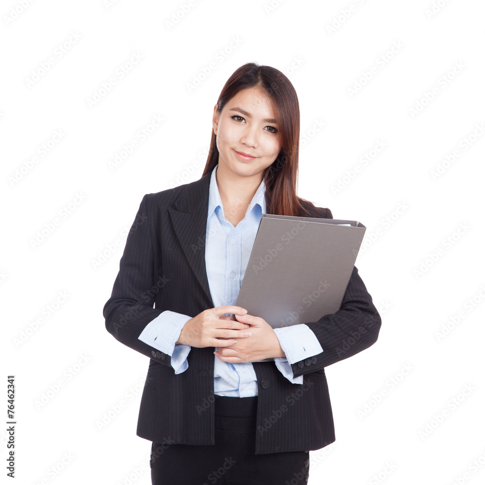 Young Asian businesswoman smile with folder Young Asian businesswoman smile with folder