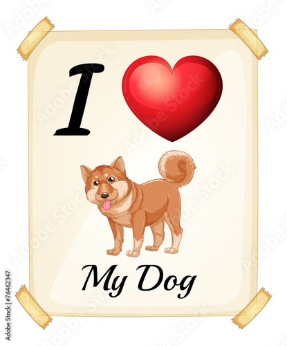 A flashcard showing the love of a dog