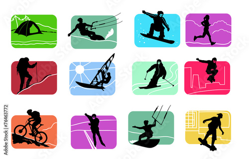 colorful icons of active sport figures