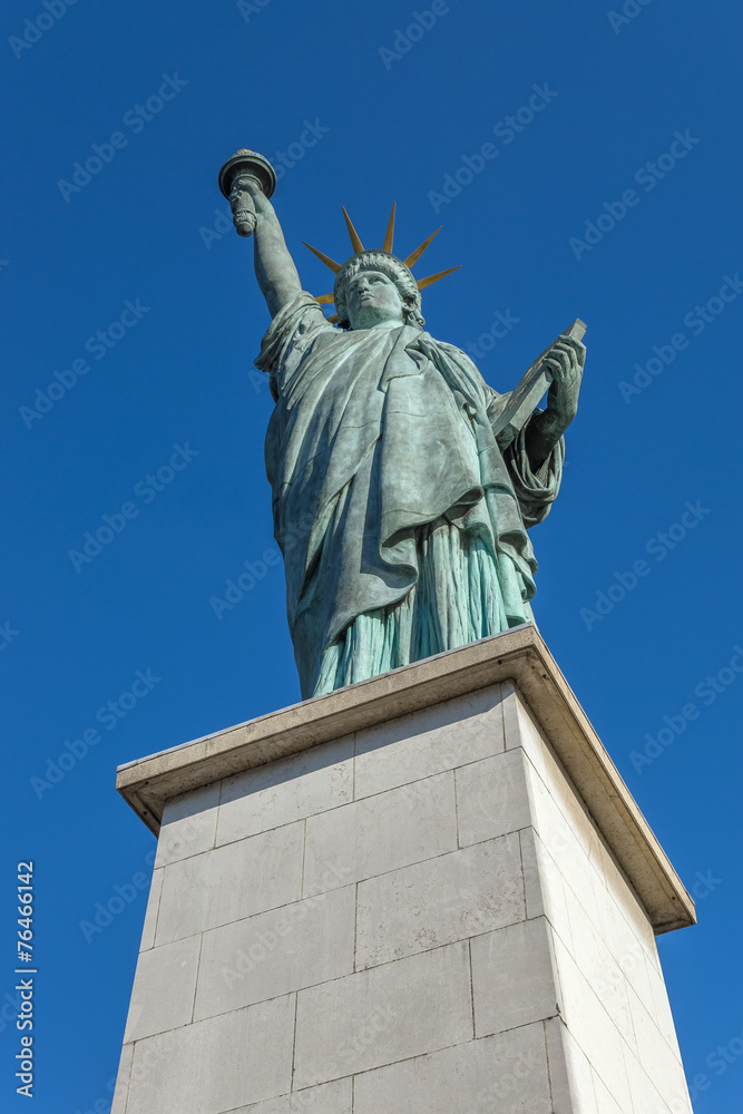 Paris, the Statue of Liberty on an island on the River Seine on