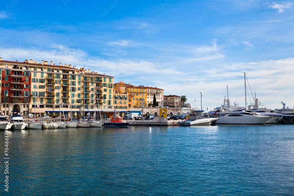 View on Port of Nice and Luxury Yachts, French Riviera