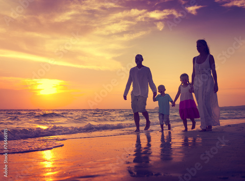 Photography Family Walking Beach Sunset Travel Holiday Concept