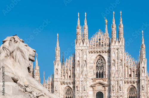 Milan Cathedral with monument of lion