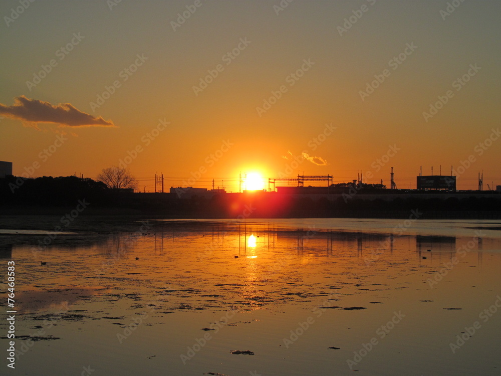 谷津干潟の夕陽
