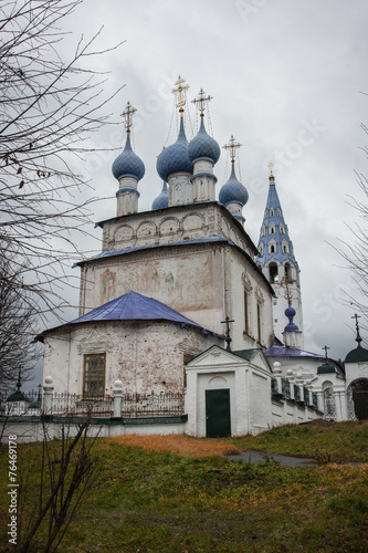 White stone church at Palekh, Vladimir region, Russia photo