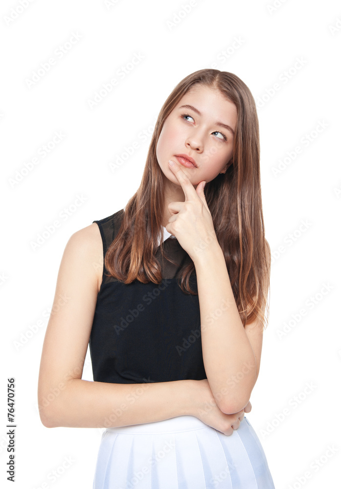 Young fashion teenager girl thoughtful isolated Young fashion teenager girl thoughtful isolated