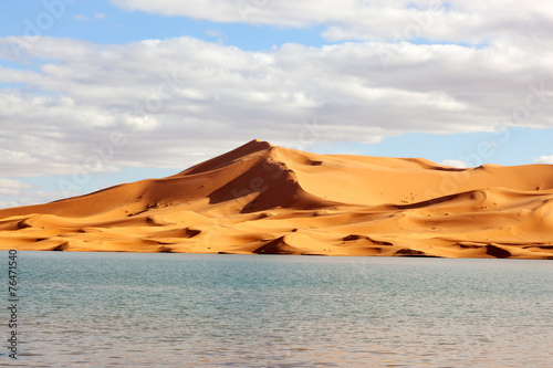Sand dunes with lake in Morocco