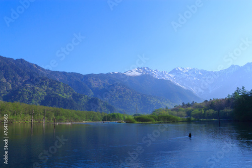 Lake Taisho and Hotaka mountains in Kamikochi, Nagano, Japan