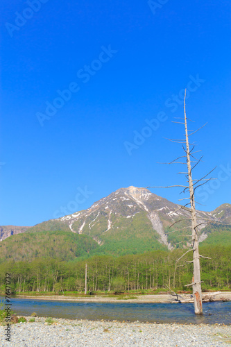 Lake Taisho and Mt.Yake in Kamikochi, Nagano, Japan photo