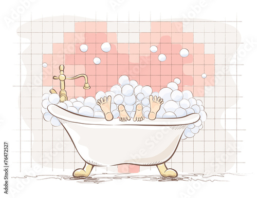 Funny valentin card -- lovers in the bath. Vector illustration.