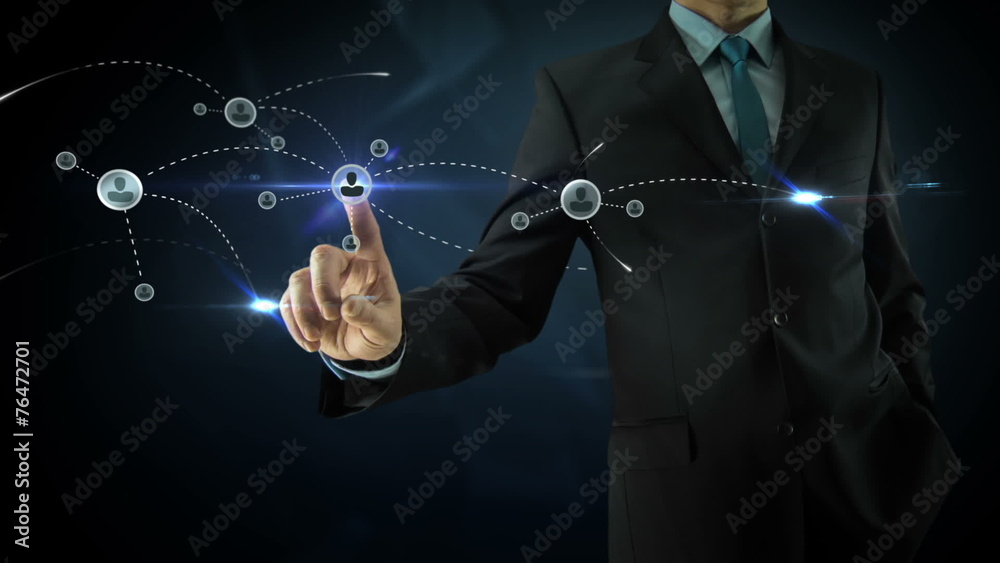 Businessman pointing on social network media concept