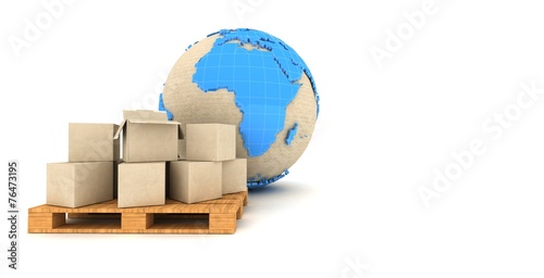 Cardboard boxes and Earth globe