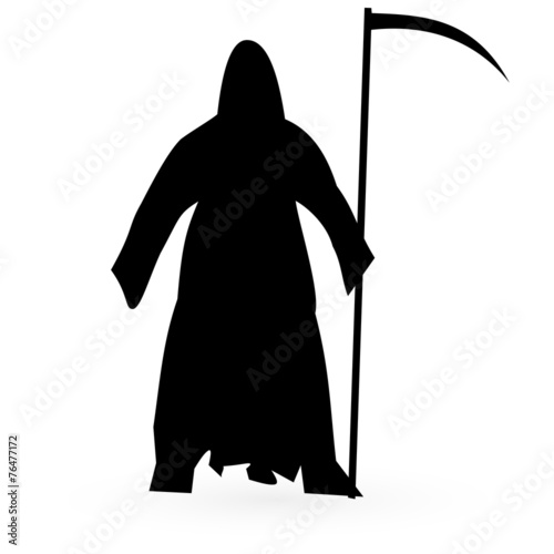 Black silhouette of death with a scythe. Vector.